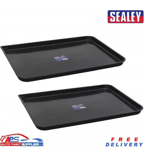 Sealey DRPL05 5L Low Profile Drip Tray (2x) - Heavy Duty Oil & Fluid Collection